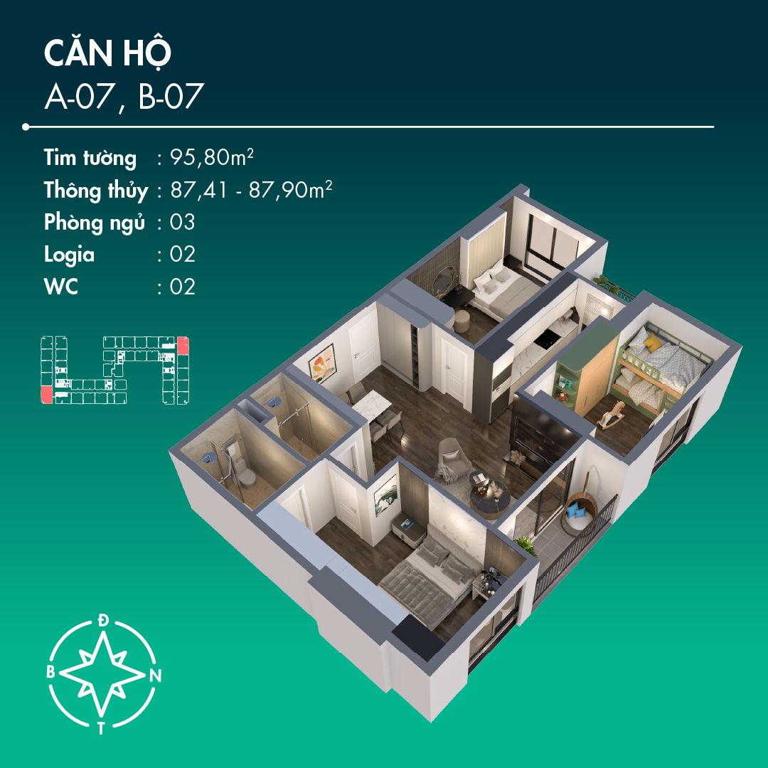 Căn Hộ 3 Phòng Ngủ Tầng 6 chung cư benhill